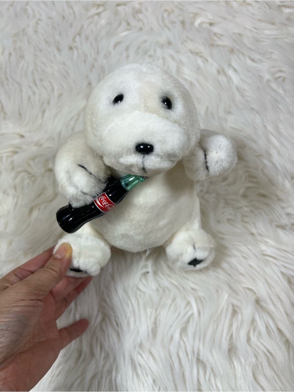 Vintage 1997 Coca-Cola Polar Bear Plush with Bottle 8”